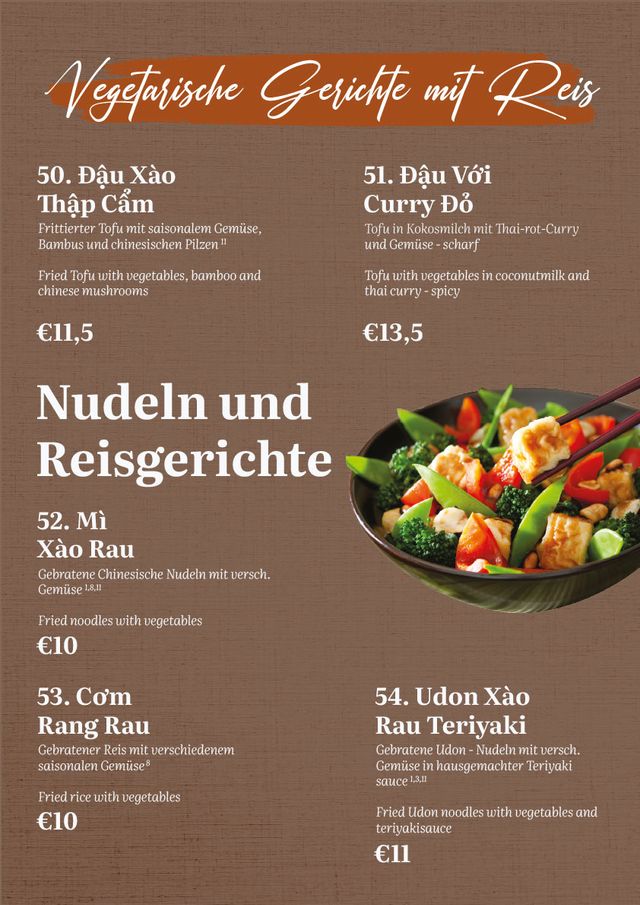 Speisekarte im Restaurant von Com Viet - Hotel & Restaurant - in Oschatz