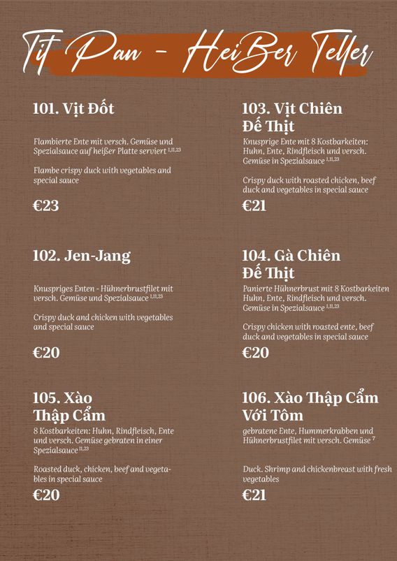 Speisekarte im Restaurant von Com Viet - Hotel & Restaurant - in Oschatz